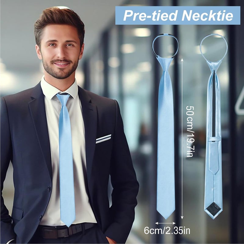 ERDOGLY Men's Pre-Tied Necktie, Adjustable Zipper Skinny Ties for Men, Solid Color Black Ties for Wedding, Graduation - Image 2